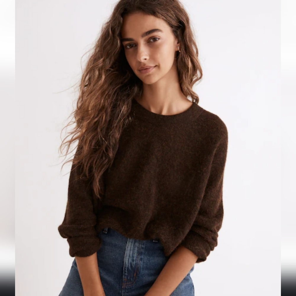Madewell Elliston Crop Alpaca Blend Heather Cocoa Knit Sweater Small